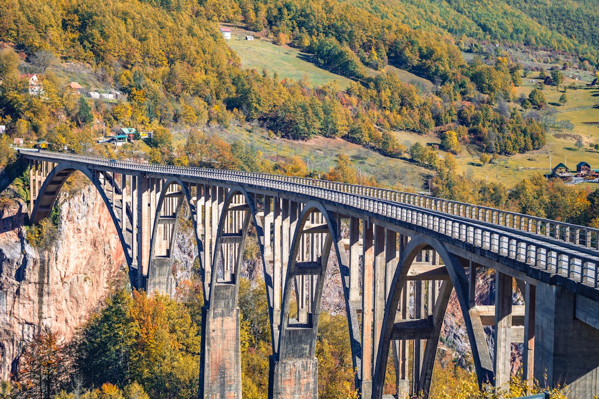 Road bridge through a mountain valley in Montenegro